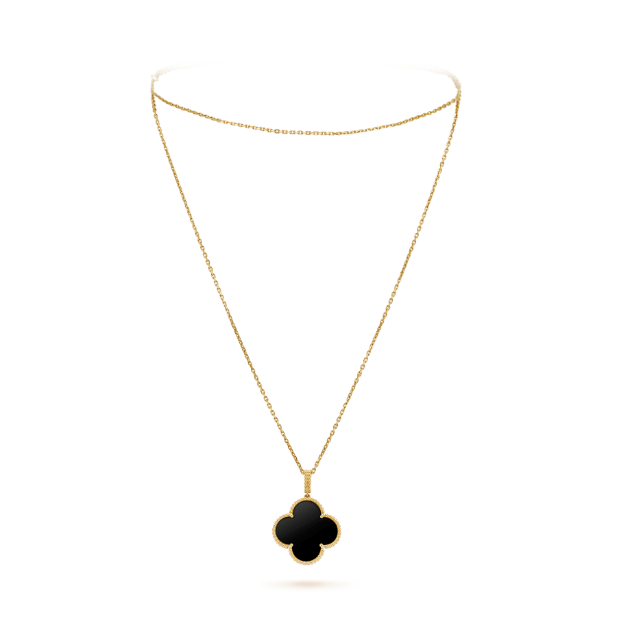 [Vellora Opalyn]CLOVER 25MM GOLD ONYX BIG CLOVER NECKLACE