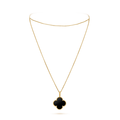[Vellora Opalyn]CLOVER 25MM GOLD ONYX BIG CLOVER NECKLACE