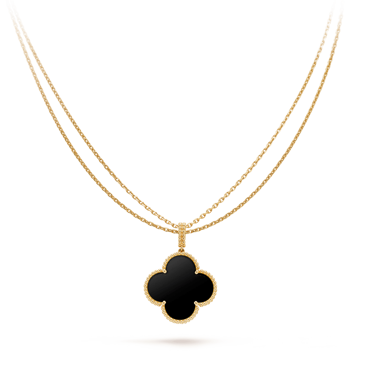 [Vellora Opalyn]CLOVER 25MM GOLD ONYX BIG CLOVER NECKLACE