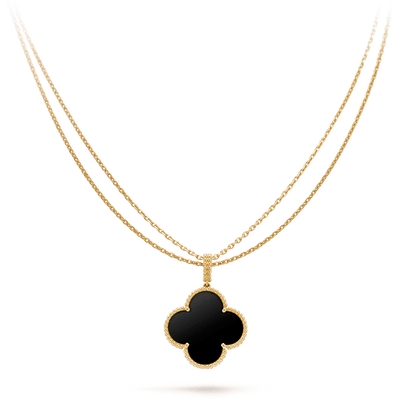 [Vellora Opalyn]CLOVER 25MM GOLD ONYX BIG CLOVER NECKLACE