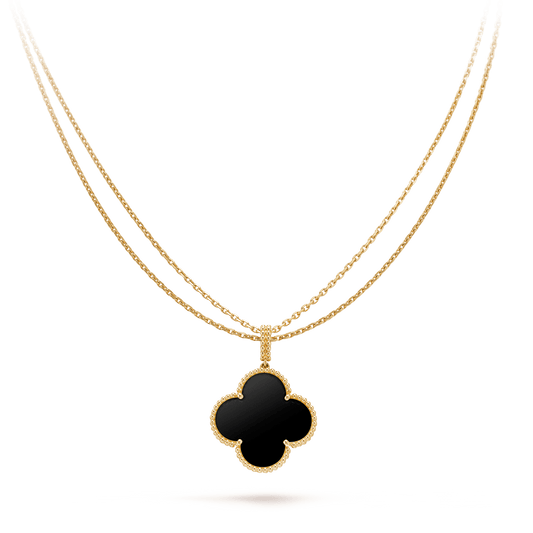 [Vellora Opalyn]CLOVER 25MM GOLD ONYX BIG CLOVER NECKLACE
