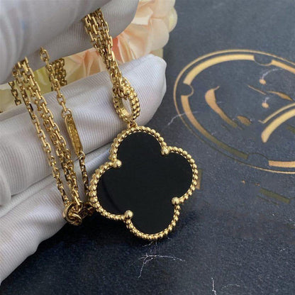 [Vellora Opalyn]CLOVER 25MM GOLD ONYX BIG CLOVER NECKLACE