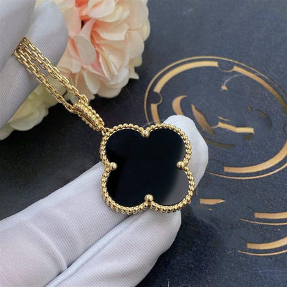 [Vellora Opalyn]CLOVER 25MM GOLD ONYX BIG CLOVER NECKLACE