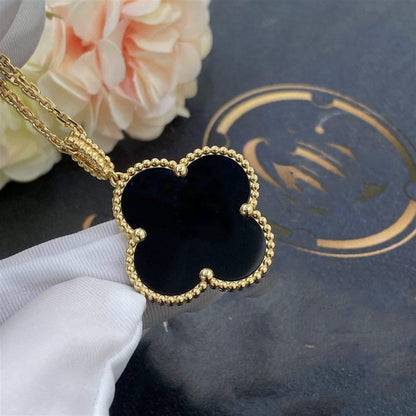 [Vellora Opalyn]CLOVER 25MM GOLD ONYX BIG CLOVER NECKLACE