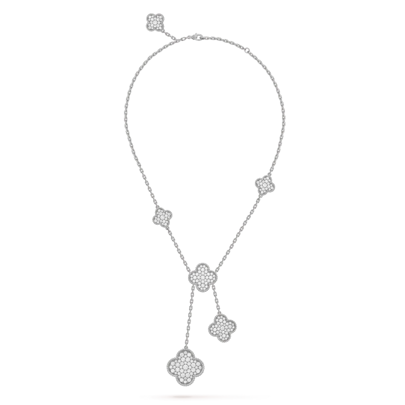 [Vellora Opalyn]CLOVER 5 MOTIFS SILVER DIAMONDS NECKLACE