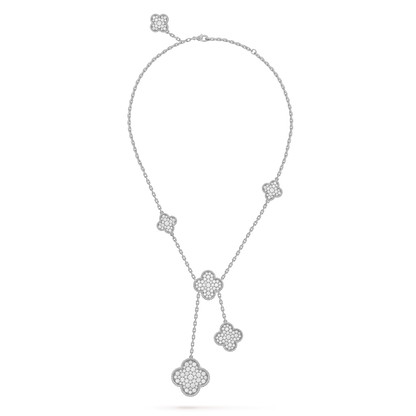 [Vellora Opalyn]CLOVER 5 MOTIFS SILVER DIAMONDS NECKLACE