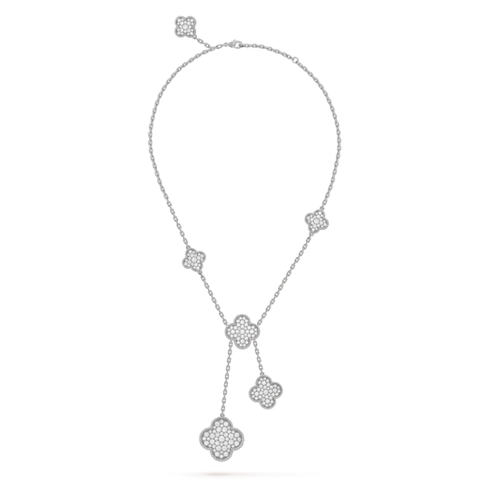 [Vellora Opalyn]CLOVER 5 MOTIFS SILVER DIAMONDS NECKLACE