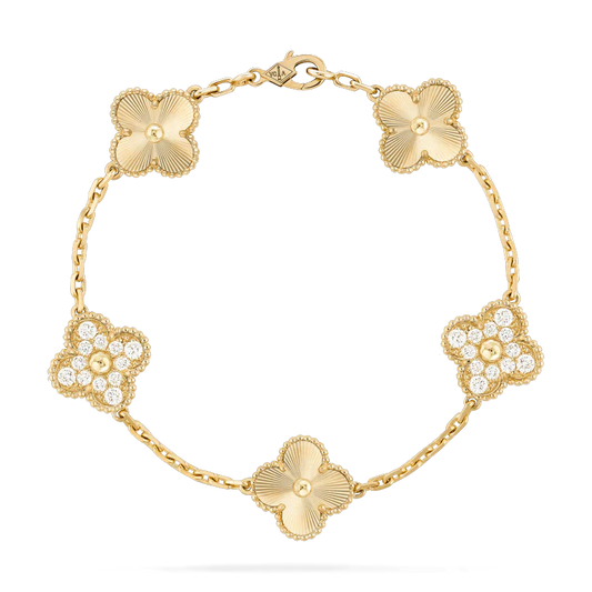 [Vellora Opalyn]CLOVER BRACELET 5 MOTIFS GOLD DIAMOND