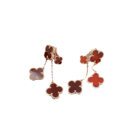 [Vellora Opalyn]CLOVER EARRINGS CARNELIAN 4 MOTIFS PINK GOLD
