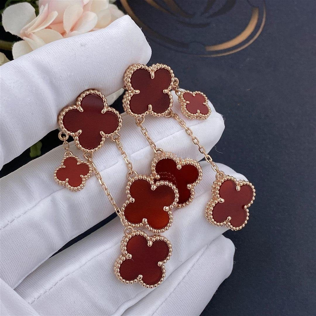[Vellora Opalyn]CLOVER EARRINGS CARNELIAN 4 MOTIFS PINK GOLD