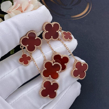 [Vellora Opalyn]CLOVER EARRINGS CARNELIAN 4 MOTIFS PINK GOLD