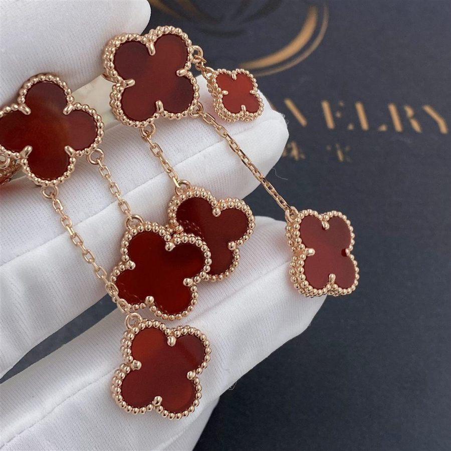 [Vellora Opalyn]CLOVER EARRINGS CARNELIAN 4 MOTIFS PINK GOLD