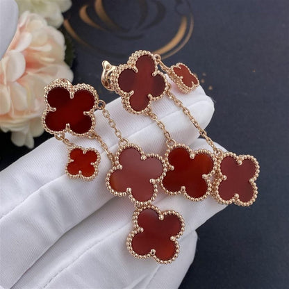 [Vellora Opalyn]CLOVER EARRINGS CARNELIAN 4 MOTIFS PINK GOLD