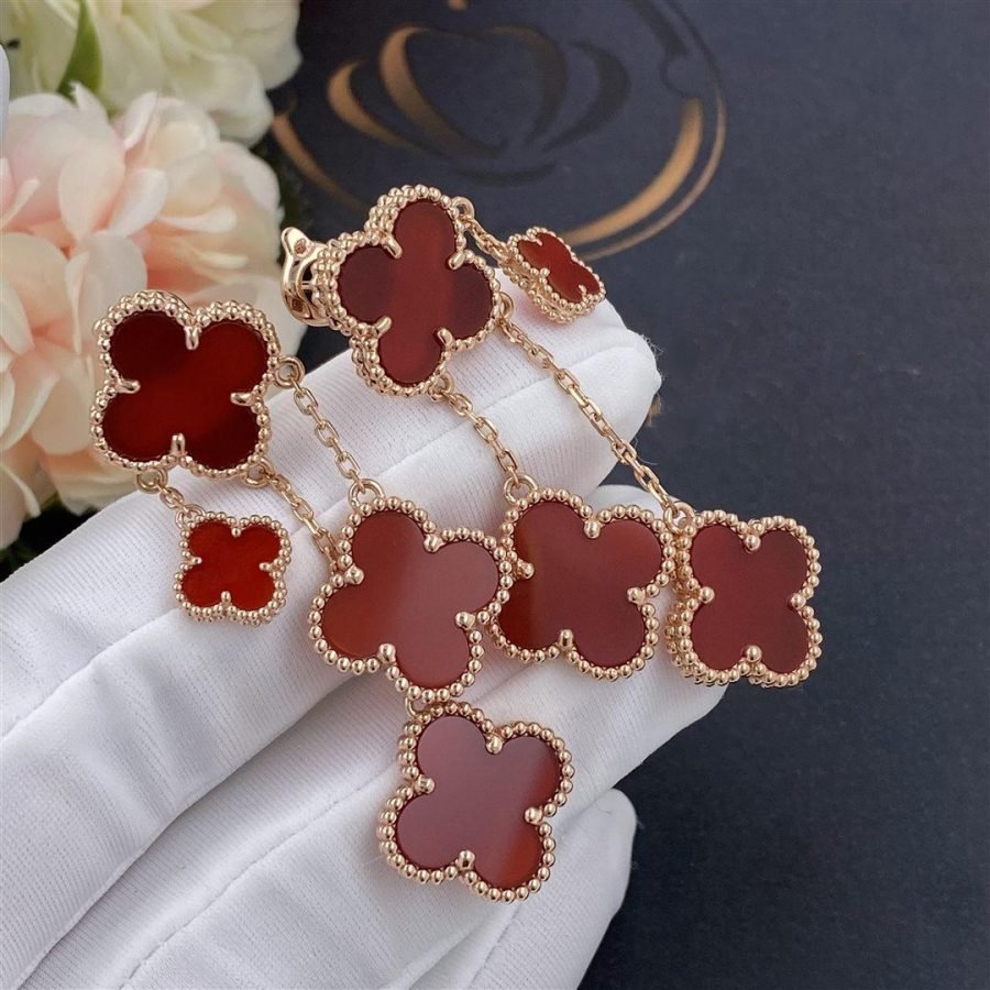 [Vellora Opalyn]CLOVER EARRINGS CARNELIAN 4 MOTIFS PINK GOLD