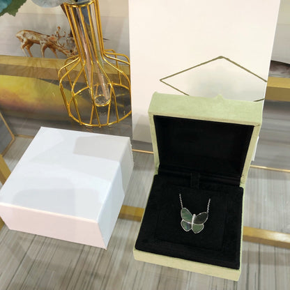 [Vellora Opalyn]LARGE BUTTERFLY SILVER PENDANT DIAMOND NECKLACE