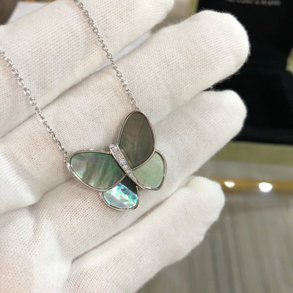[Vellora Opalyn]LARGE BUTTERFLY SILVER PENDANT DIAMOND NECKLACE