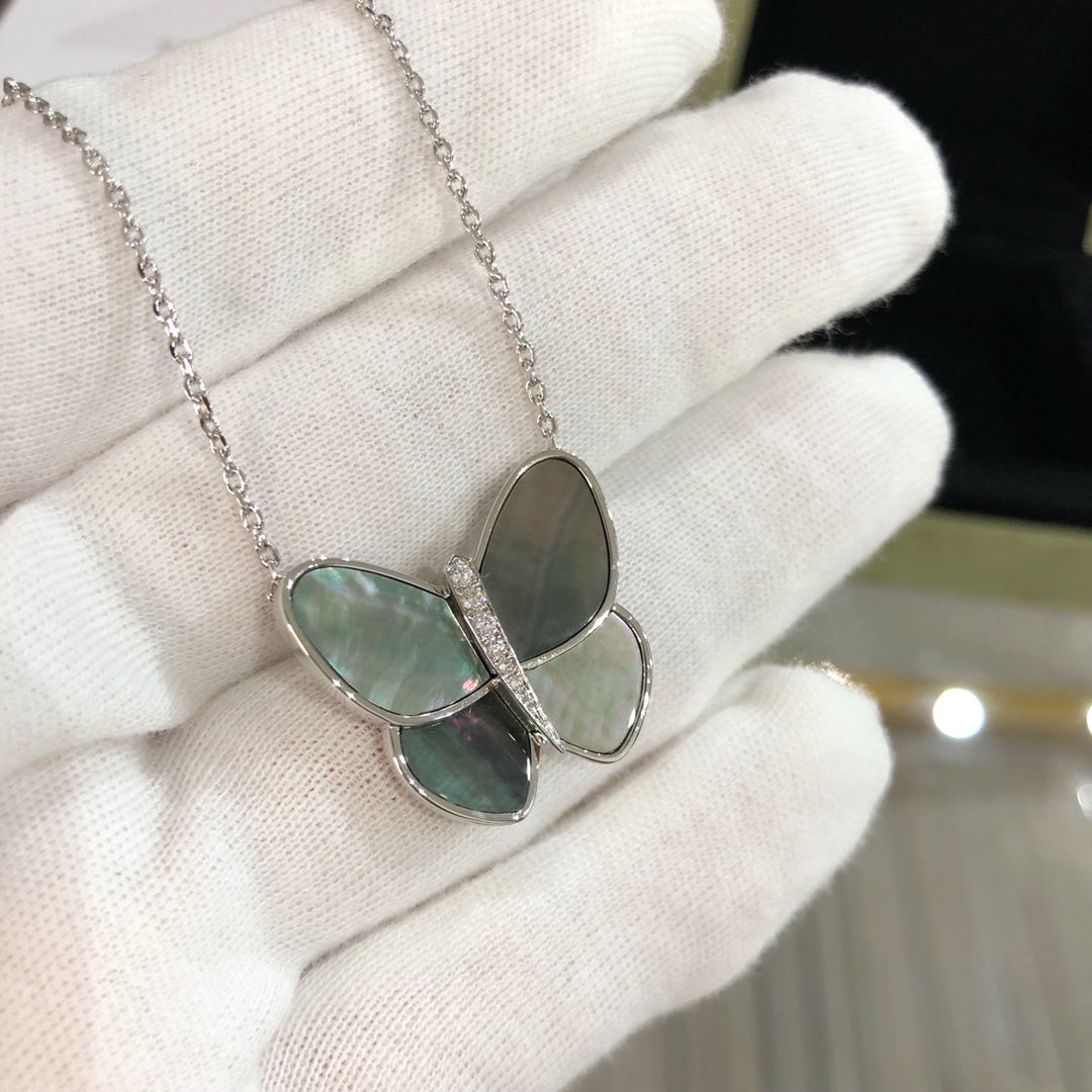 [Vellora Opalyn]LARGE BUTTERFLY SILVER PENDANT DIAMOND NECKLACE