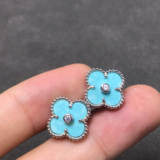 [Vellora Opalyn]CLOVER 1 DIAMOND BLUE SKY SILVER EARRINGS