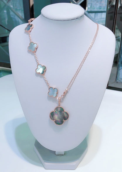 [Vellora Opalyn]COMBINED BRACELET 5 MOTIFS AND NECKLACE DARK MOP ROSE GOLD