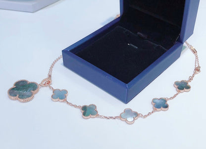 [Vellora Opalyn]COMBINED BRACELET 5 MOTIFS AND NECKLACE DARK MOP ROSE GOLD