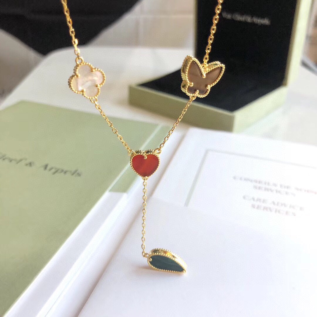[Vellora Opalyn]LUCKY SPRING 4 MOTIFS ROSE GOLD NECKLACE
