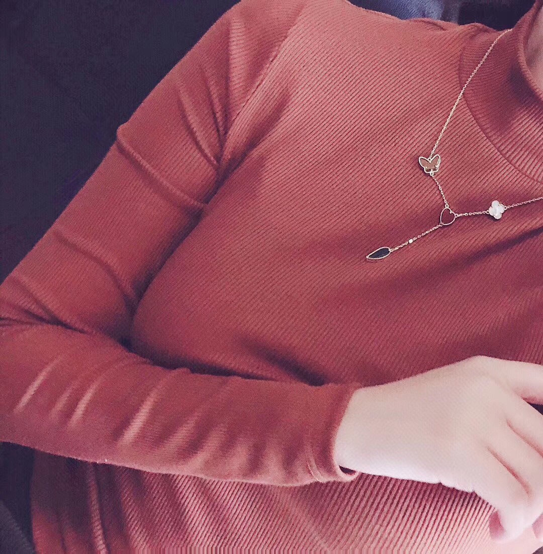 [Vellora Opalyn]LUCKY SPRING 4 MOTIFS ROSE GOLD NECKLACE