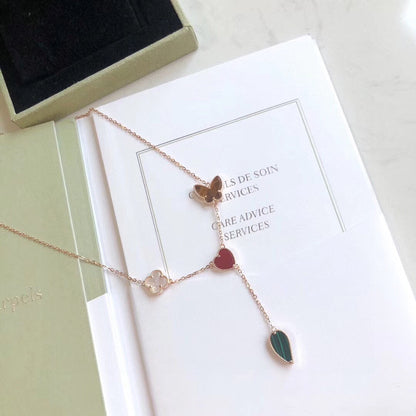 [Vellora Opalyn]LUCKY SPRING 4 MOTIFS ROSE GOLD NECKLACE