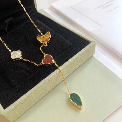 [Vellora Opalyn]LUCKY SPRING 4 MOTIFS ROSE GOLD NECKLACE