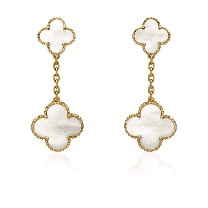 [Vellora Opalyn]CLOVER 2 MOTIF WHITE MOP EARRINGS