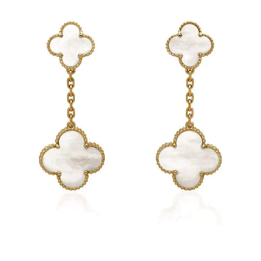 [Vellora Opalyn]CLOVER 2 MOTIF WHITE MOP EARRINGS