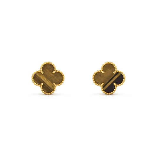 [Vellora Opalyn]CLOVER MEDIUM 1 MOTIFS TIGER EYE EARRINGS
