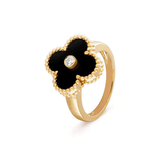 [Vellora Opalyn]CLOVER ONYX RING GOLD DIAMOND