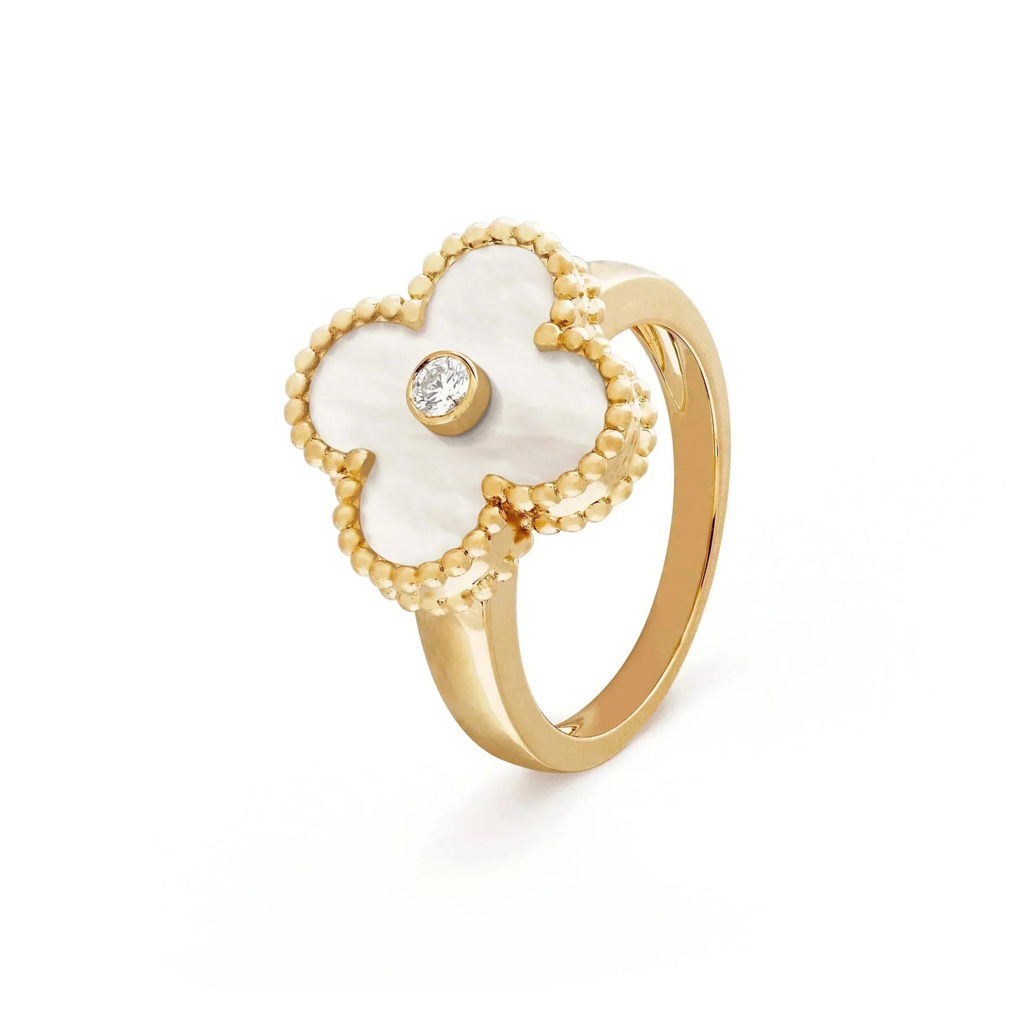 [Vellora Opalyn]CLOVER PINK MOP RING GOLD DIAMOND