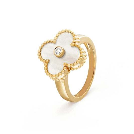 [Vellora Opalyn]CLOVER PINK MOP RING GOLD DIAMOND