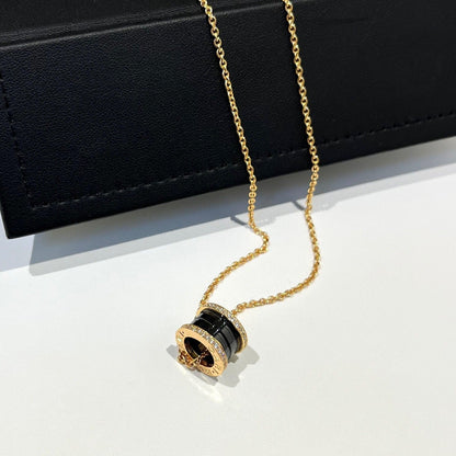 [Vellora Opalyn]ZERO 1 BLACK CERAMIC DIAMOND PINK GOLD NECKLACE