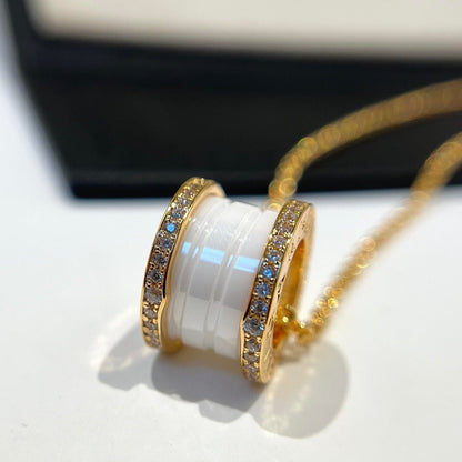 [Vellora Opalyn]ZERO 1 WHITE CERAMIC DIAMOND PINK GOLD NECKLACE